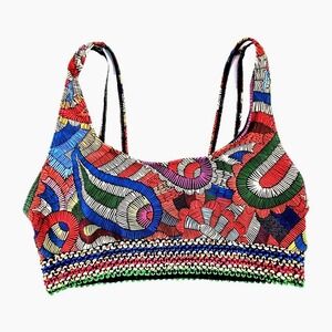Abstract Colorful Mosaic Boho Sequin Festival Binkini Swimsuit Swim Top Sz M Bra